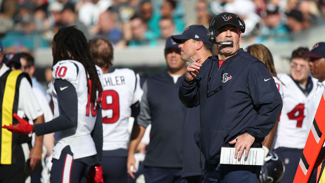 JACKSONVILLE, FL - DECEMBER 17: Houston Texans head coach Bill O'Brien waits in the team area during the second half of their game against the Jacksonville Jaguars at EverBank Field on December 17, 2017 in Jacksonville, Florida.