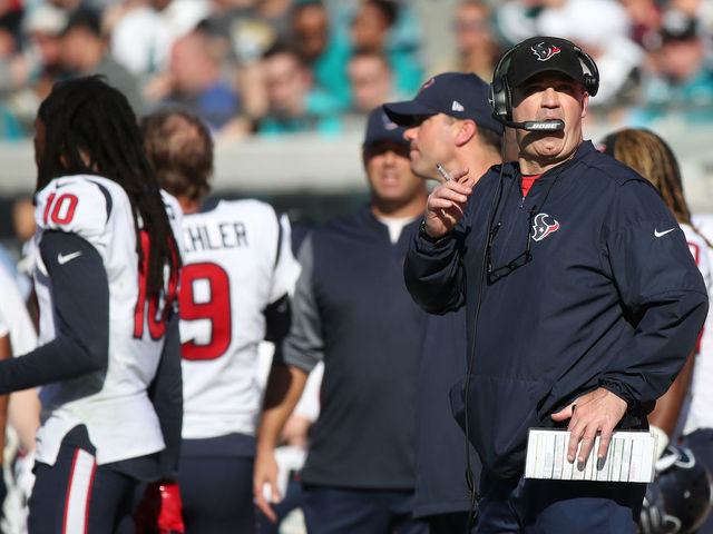 JACKSONVILLE, FL - DECEMBER 17: Houston Texans head coach Bill O'Brien waits in the team area during the second half of their game against the Jacksonville Jaguars at EverBank Field on December 17, 2017 in Jacksonville, Florida.