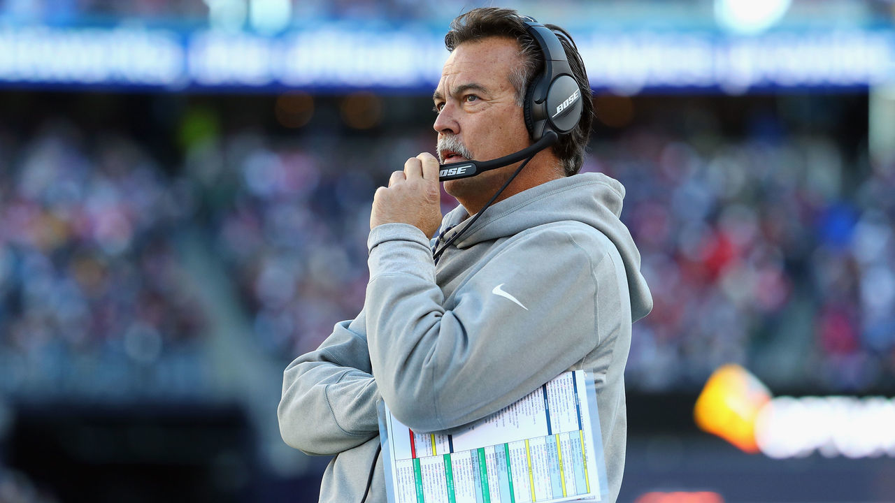 FOXBORO, MA - DECEMBER 04: Head coach Jeff Fisher of the Los Angeles Rams looks on during the game against the New England Patriots at Gillette Stadium on December 4, 2016 in Foxboro, Massachusetts.