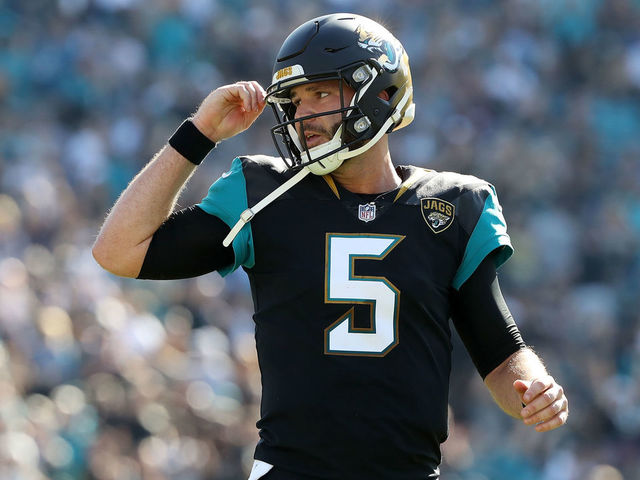 JACKSONVILLE, FL - DECEMBER 17: Blake Bortles #5 of the Jacksonville Jaguars walks across the field in the first half of their game against the Houston Texans at EverBank Field on December 17, 2017 in Jacksonville, Florida.