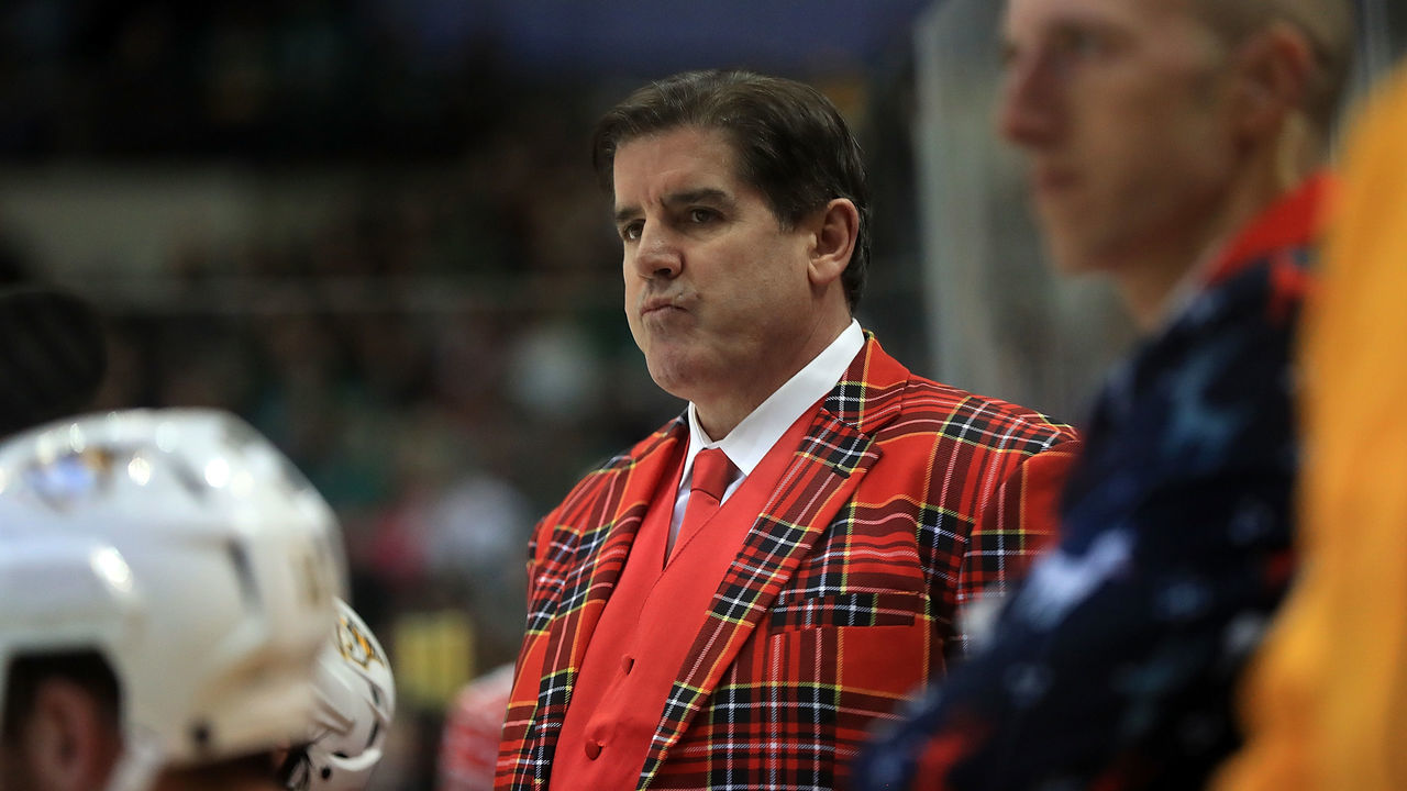 DALLAS, TX - DECEMBER 23: Head coach Peter Laviolette of the Nashville Predators in the first period at American Airlines Center on December 23, 2017 in Dallas, Texas.