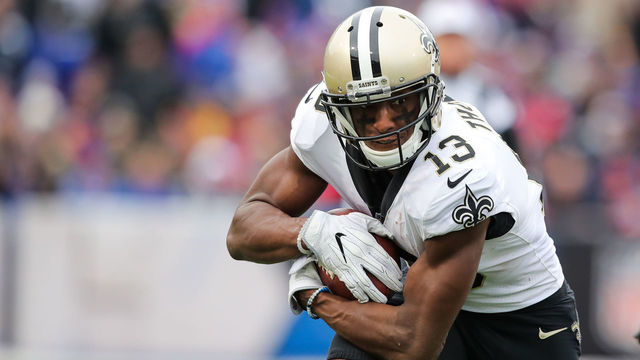 ORCHARD PARK, NY - NOVEMBER 12: Michael Thomas #13 of the New Orleans Saints runs with the ball during the second quarter against the Buffalo Bills on November 12, 2017 at New Era Field in Orchard Park, New York.