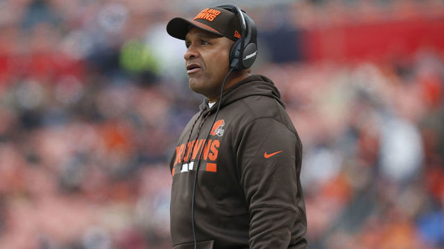 CLEVELAND, OH - DECEMBER 17: Head coach Hue Jackson of the Cleveland Browns looks on in the first quarter against the Baltimore Ravens at FirstEnergy Stadium on December 17, 2017 in Cleveland, Ohio.