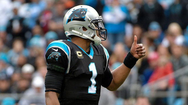 CHARLOTTE, NC - DECEMBER 24: Cam Newton #1 of the Carolina Panthers looks to the sideline against the Tampa Bay Buccaneers in the first quarter at Bank of America Stadium on December 24, 2017 in Charlotte, North Carolina.