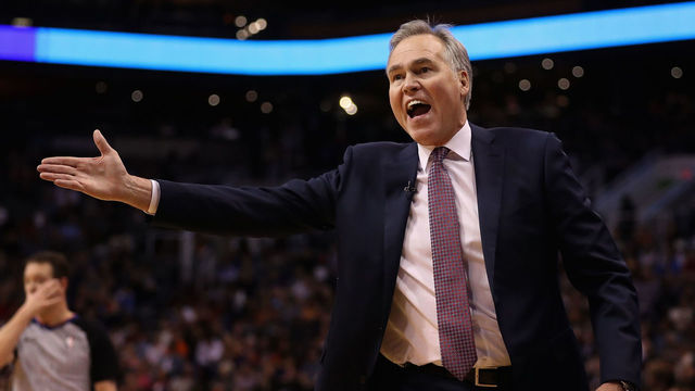 PHOENIX, AZ - NOVEMBER 16: Head coach Mike D'Antoni of the Houston Rockets reacts during the first half of the NBA game against the Phoenix Suns at Talking Stick Resort Arena on November 16, 2017 in Phoenix, Arizona. The Rockets defeated the Suns 142-116.