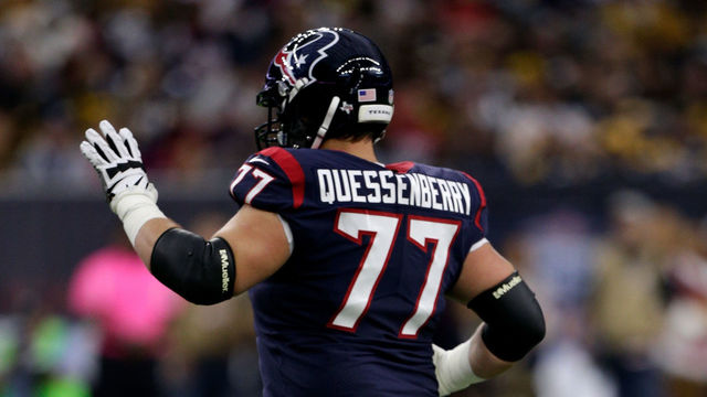 HOUSTON, TX - DECEMBER 25: David Quessenberry #77 of the Houston Texans enters the game against the Pittsburgh Steelers at NRG Stadium on December 25, 2017 in Houston, Texas.