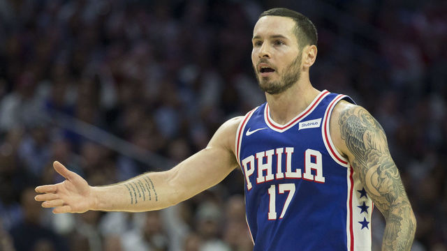 PHILADELPHIA, PA - OCTOBER 20: JJ Redick #17 of the Philadelphia 76ers reacts against the Boston Celtics at the Wells Fargo Center on October 20, 2017 in Philadelphia, Pennsylvania.