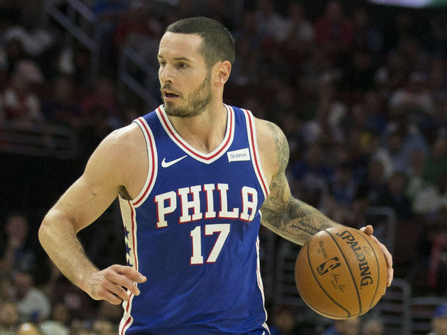 PHILADELPHIA, PA - OCTOBER 20: JJ Redick #17 of the Philadelphia 76ers dribbles the ball against the Boston Celtics at the Wells Fargo Center on October 20, 2017 in Philadelphia, Pennsylvania.