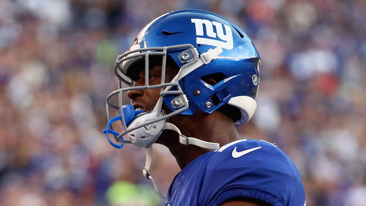 EAST RUTHERFORD, NJ - OCTOBER 22: Eli Apple #24 of the New York Giants celebrates breaking up a touchdown against Jimmy Graham #88 (not pictured) of the Seattle Seahawks during the second quarter of the game at MetLife Stadium on October 22, 2017 in East Rutherford, New Jersey.