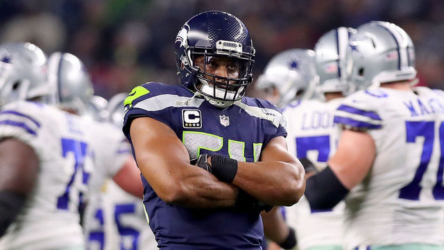 ARLINGTON, TX - DECEMBER 24: Bobby Wagner #54 of the Seattle Seahawks reacts after the Dallas Cowboys missed a field goal in the fourth quarter at AT&T Stadium on December 24, 2017 in Arlington, Texas.