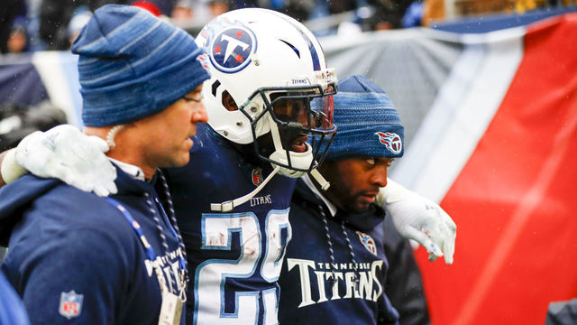 NASHVILLE, TN - DECEMBER 24: Running Back DeMarco Murray #29 of the Tennessee Titans is helped off the field during a game against the Los Angeles Rams at Nissan Stadium on December 24, 2017 in Nashville, Tennessee.