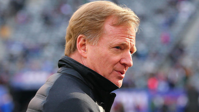 EAST RUTHERFORD, NJ - DECEMBER 17: NFL Commissioner Roger Goodell on the field prior to the National Football League game between the New York Giants and the Philadelphia Eagles on December 17, 2017, at MetLife Stadium in East Rutherford, NJ.