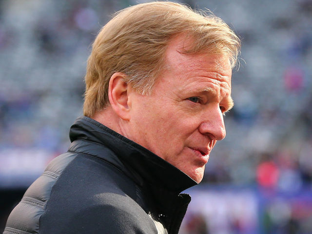 EAST RUTHERFORD, NJ - DECEMBER 17: NFL Commissioner Roger Goodell on the field prior to the National Football League game between the New York Giants and the Philadelphia Eagles on December 17, 2017, at MetLife Stadium in East Rutherford, NJ.