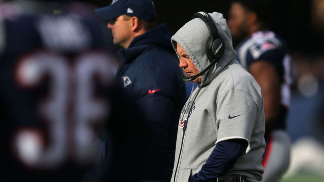 FOXBORO, MA - DECEMBER 24: Head coach Bill Belichick of the New England Patriots looks on during the first half against the Buffalo Bills at Gillette Stadium on December 24, 2017 in Foxboro, Massachusetts.