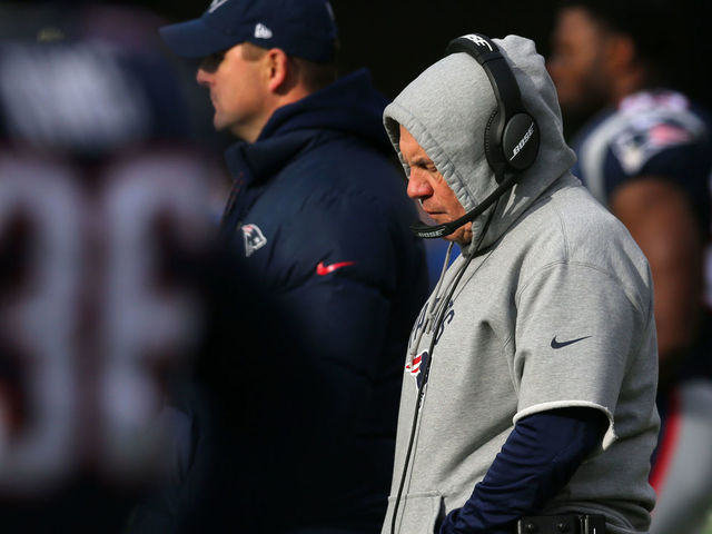 FOXBORO, MA - DECEMBER 24: Head coach Bill Belichick of the New England Patriots looks on during the first half against the Buffalo Bills at Gillette Stadium on December 24, 2017 in Foxboro, Massachusetts.