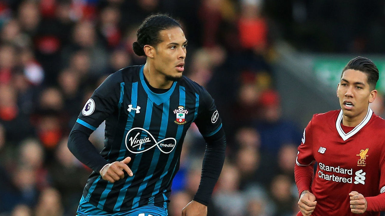 LIVERPOOL, ENGLAND - NOVEMBER 18: Virgil van Dijk of Southampton in action during the Premier League match between Liverpool and Southampton at Anfield on November 18, 2017 in Liverpool, England.