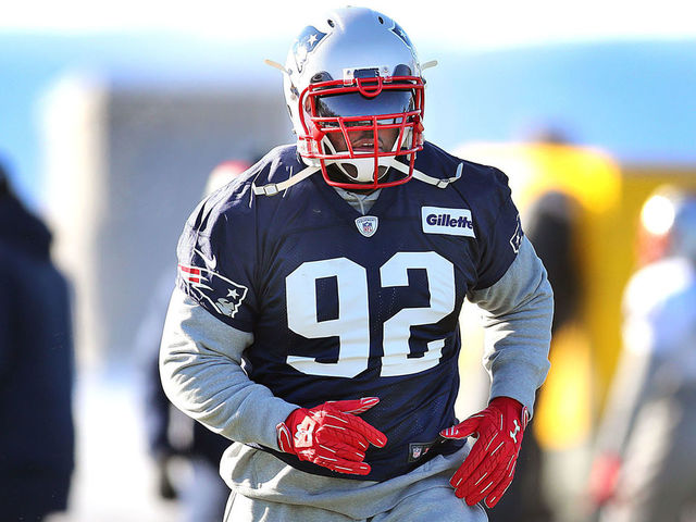 FOXBOROUGH, MA - DECEMBER 27: Newly-signed New England Patriot James Harrison runs during warmups at Patriots practice on the Gillette Stadium practice field in Foxborough, MA on Dec. 27, 2017.
