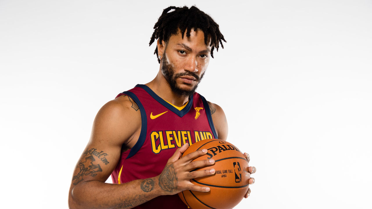 INDEPENDENCE, OH - SEPTEMBER 25: Derrick Rose #1 of the Cleveland Cavaliers poses during media day at Cleveland Clinic Courts on September 25, 2017 in Independence, Ohio. NOTE TO USER: User expressly acknowledges and agrees that, by downloading and/or using this photograph, user is consenting to the terms and conditions of the Getty Images License Agreement.