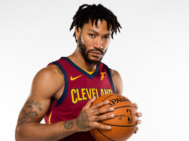 INDEPENDENCE, OH - SEPTEMBER 25: Derrick Rose #1 of the Cleveland Cavaliers poses during media day at Cleveland Clinic Courts on September 25, 2017 in Independence, Ohio. NOTE TO USER: User expressly acknowledges and agrees that, by downloading and/or using this photograph, user is consenting to the terms and conditions of the Getty Images License Agreement.