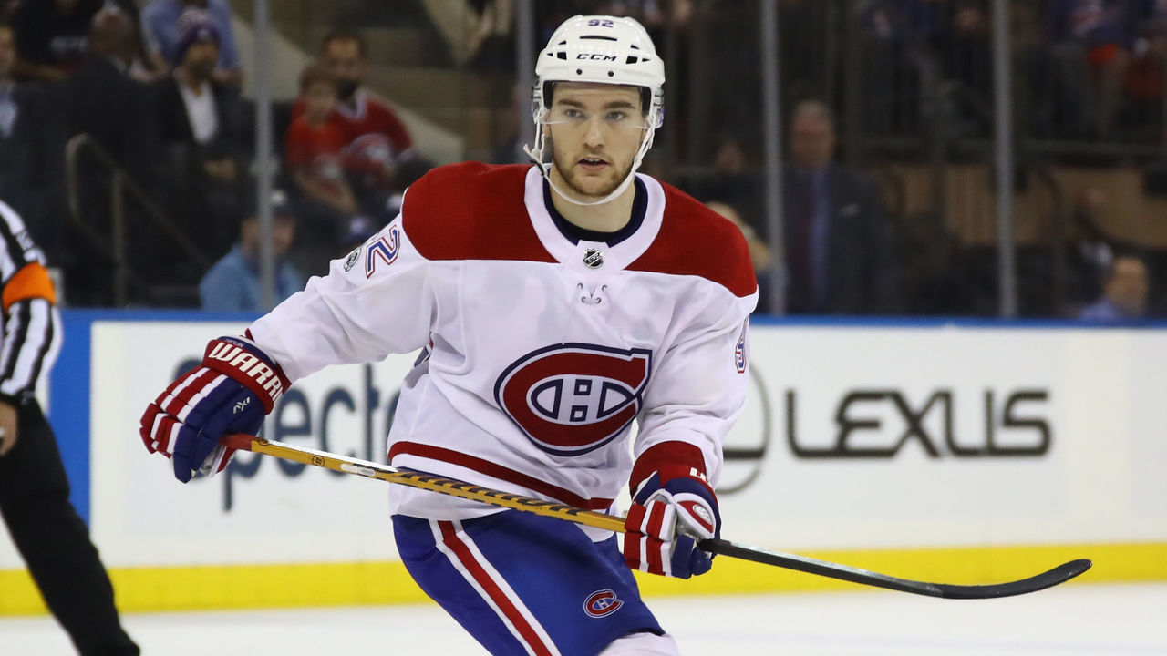 NEW YORK, NY - OCTOBER 08: Jonathan Drouin #92 of the Montreal Canadiens skates against the New York Rangers at Madison Square Garden on October 8, 2017 in New York City. The Rangers shutout the Canadiens 2-0.