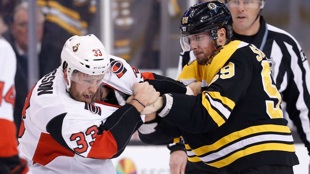 Sens' Claesson will have hearing for check to head on Bruins' Acciari