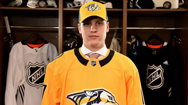 CHICAGO, IL - JUNE 23: Eeli Tolvanen poses for a portrait after being selected 30th overall by the Nashville Predators during the 2017 NHL Draft at the United Center on June 23, 2017 in Chicago, Illinois.
