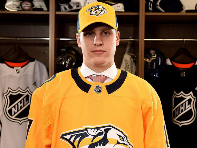 CHICAGO, IL - JUNE 23: Eeli Tolvanen poses for a portrait after being selected 30th overall by the Nashville Predators during the 2017 NHL Draft at the United Center on June 23, 2017 in Chicago, Illinois.