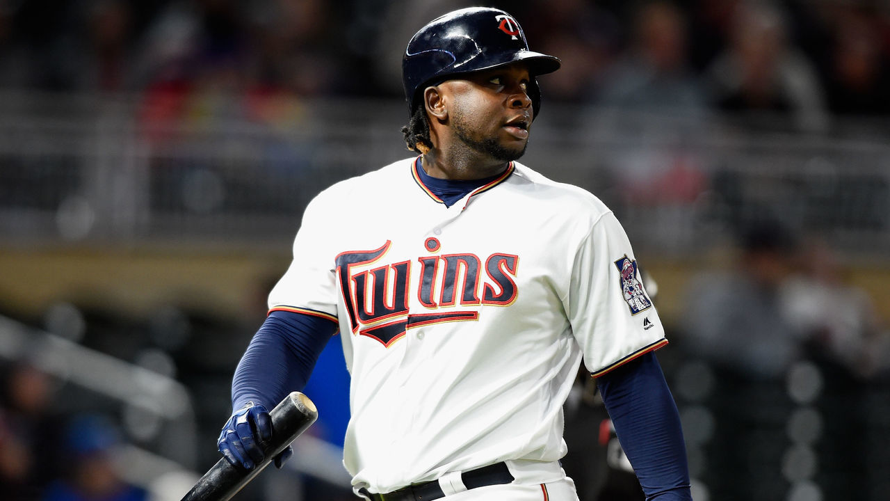 MINNEAPOLIS, MN - AUGUST 03: Miguel Sano #22 of the Minnesota Twins reacts to striking out against the Texas Rangers during the ninth inning of the game on August 3, 2017 at Target Field in Minneapolis, Minnesota. The Rangers defeated the Twins 4-1.