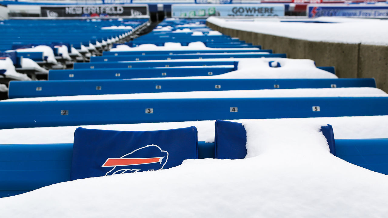 ORCHARD PARK, NY - DECEMBER 10: Snow covered seats before a game between the Buffalo Bills and Indianapolis Colts on December 10, 2017 at New Era Field in Orchard Park, New York.