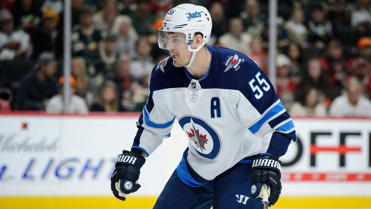 ST PAUL, MN - OCTOBER 31: Mark Scheifele #55 of the Winnipeg Jets skates on the ice during the game against the Minnesota Wild on October 31, 2017 at Xcel Energy Center in St Paul, Minnesota. The Jets defeated the Wild 2-1.