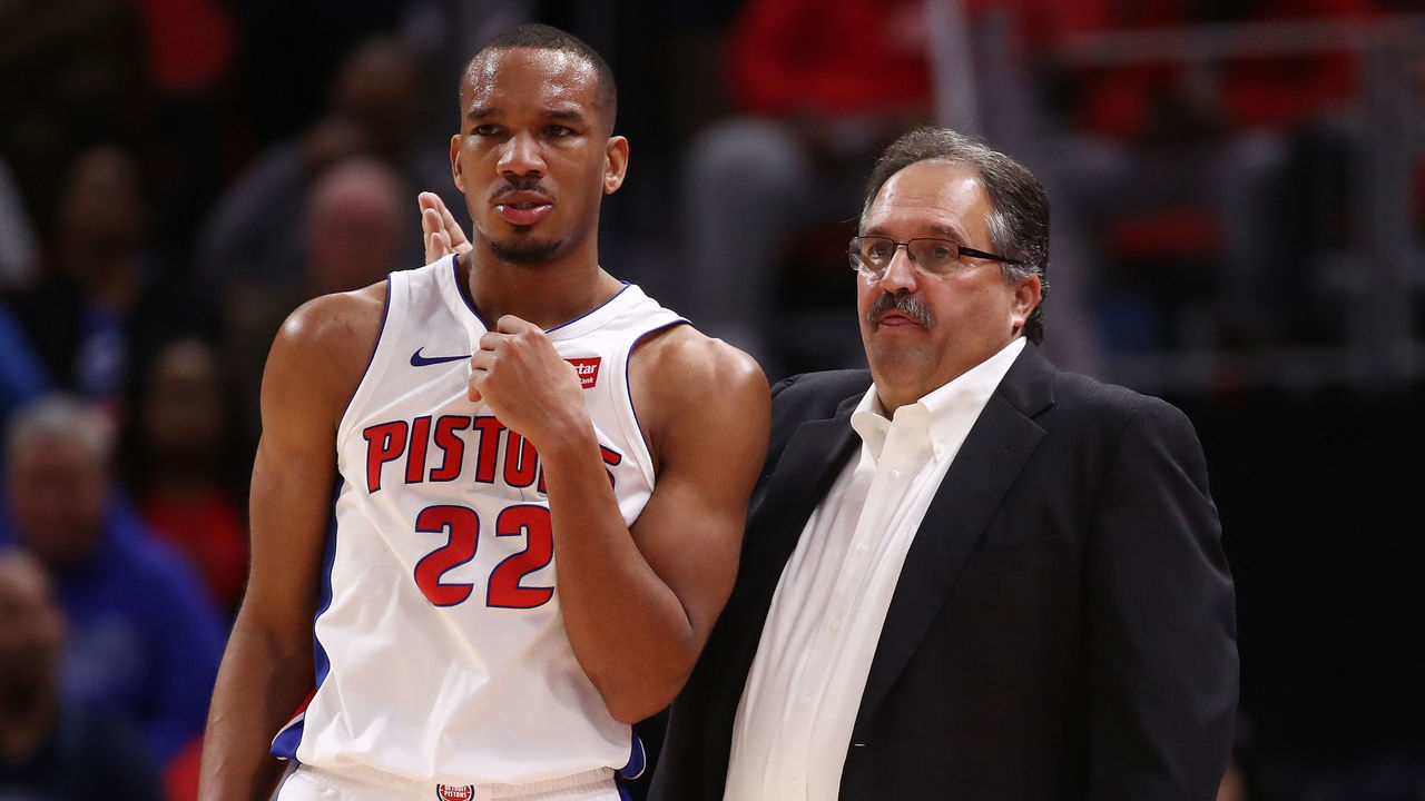 DETROIT, MI - NOVEMBER 08: Head coach Stan Van Gundy of the Detroit Pistons talks to Avery Bradley #22 during action against the Indiana Pacers at Little Caesars Arena on November 9, 2017 in Detroit, Michigan. Detroit won the game 114-97.