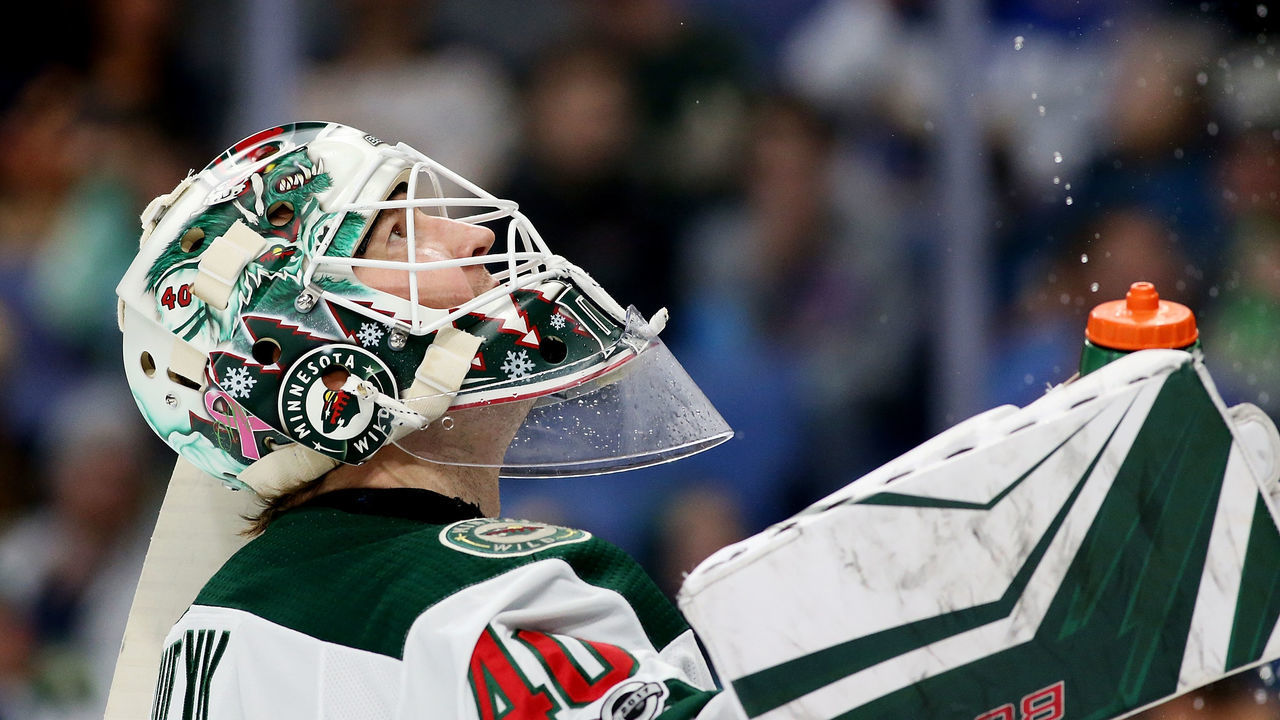 BUFFALO, NY - NOVEMBER 22: Devan Dubnyk #40 of the Minnesota Wild during the game against the Buffalo Sabres at the KeyBank Center on November 22, 2017 in Buffalo, New York.