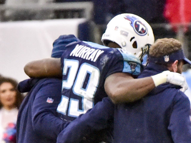 NASHVILLE, TN - DECEMBER 24: DeMarco Murray #29 of the Tennessee Titans is helped off the field during the game against the Los Angeles Rams at Nissan Stadium on December 24, 2017 in Nashville, Tennessee.