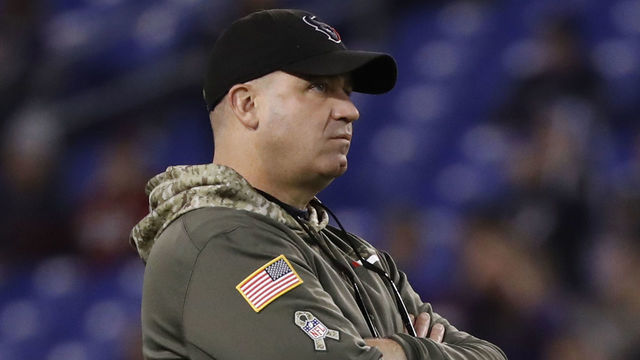 BALTIMORE, MD - NOVEMBER 27: Head Coach Bill O'Brien of the Houston Texans looks on during warm ups prior to the game against the Baltimore Ravens at M&T Bank Stadium on November 27, 2017 in Baltimore, Maryland.