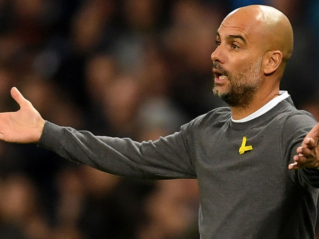 MANCHESTER, ENGLAND - NOVEMBER 21: Josep Guardiola, Manager of Manchester City reacts during the UEFA Champions League group F match between Manchester City and Feyenoord at Etihad Stadium on November 21, 2017 in Manchester, United Kingdom.