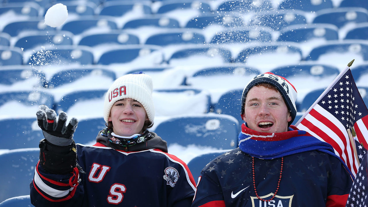 BUFFALO, NY - DECEMBER 29: United States fans in the stands before the game against Canada at the IIHF World Junior Championship at New Era Field on December 29, 2017 in Buffalo, New York.