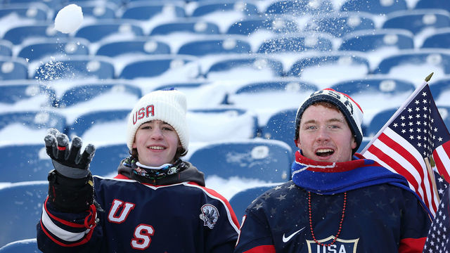 BUFFALO, NY - DECEMBER 29: United States fans in the stands before the game against Canada at the IIHF World Junior Championship at New Era Field on December 29, 2017 in Buffalo, New York.