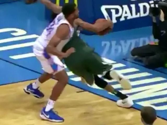 Watch: Giannis appears to step out of bounds before dunking game-winner