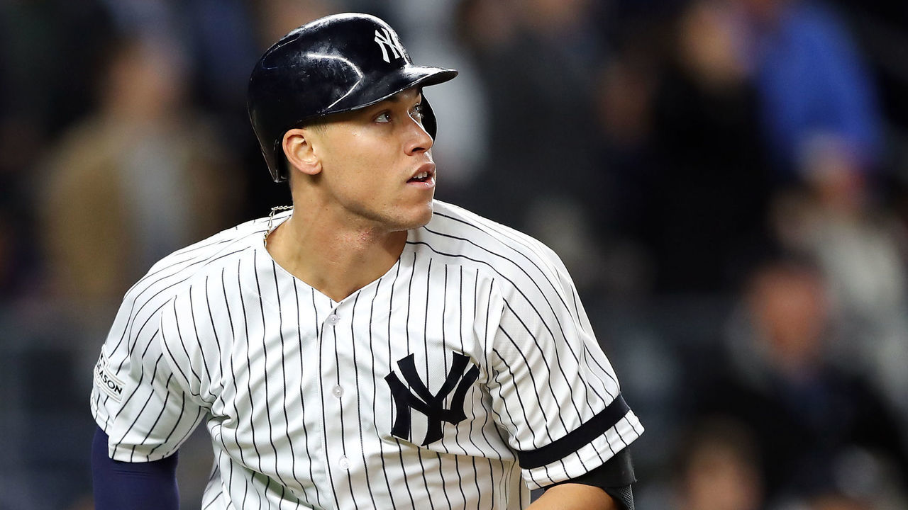 NEW YORK, NEW YORK - OCTOBER 17: Aaron Judge #99 of the New York Yankees rounds the bases after hitting a home run in the seventh ining against the Houston Astros during Game Four of the American League Championship Series at Yankee Stadium on October 17, 2017 in the Bronx borough of New York City.