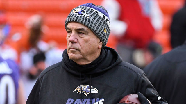 CLEVELAND, OH - DECEMBER 17, 2017: Defensive coordinator Dean Pees of the Baltimore Ravens stands on the field prior to a game on December 17, 2017 against the Cleveland Browns at FirstEnergy Stadium in Cleveland, Ohio. Baltimore won 27-10. (Photo by: 2017 Nick Cammett/Diamond Images/Getty Images)