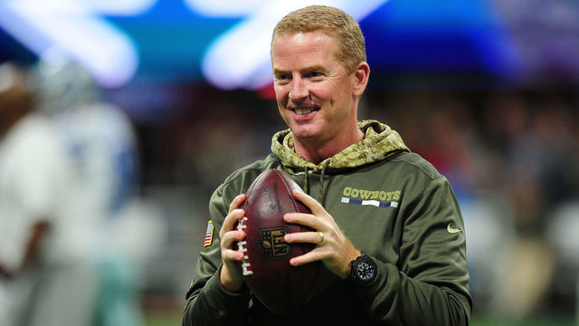 ATLANTA, GA - NOVEMBER 12: Head coach Jason Garrett of the Dallas Cowboys on field prior to the game against the Atlanta Falcons at Mercedes-Benz Stadium on November 12, 2017 in Atlanta, Georgia.