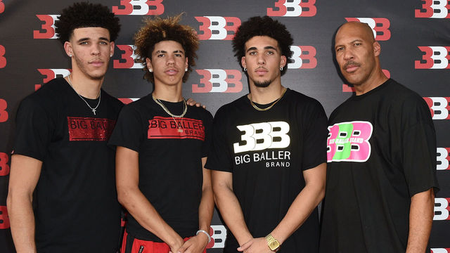 CHINO, CA - SEPTEMBER 02: (L-R) Lonzo Ball, LaMelo Ball, LiAngelo Ball and LaVar Ball attend Melo Ball's 16th Birthday on September 2, 2017 in Chino, California.