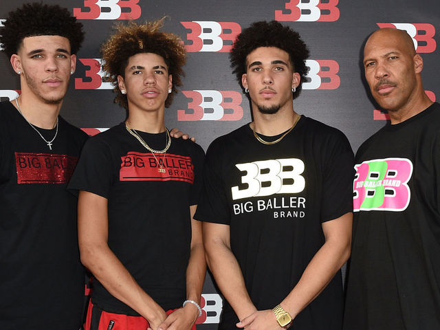 CHINO, CA - SEPTEMBER 02: (L-R) Lonzo Ball, LaMelo Ball, LiAngelo Ball and LaVar Ball attend Melo Ball's 16th Birthday on September 2, 2017 in Chino, California.