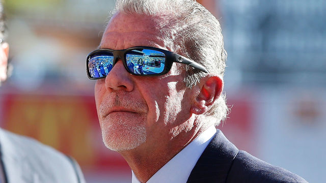 PITTSBURGH, PA - OCTOBER 26: Owner Jim Irsay of the Indianapolis Colts looks on during warmups prior to the game against the Pittsburgh Steelers at Heinz Field on October 26, 2014 in Pittsburgh, Pennsylvania.