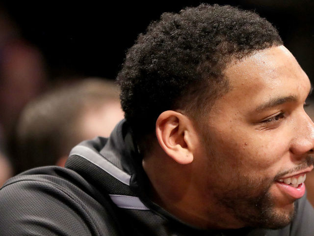 NEW YORK, NY - DECEMBER 14: Jahlil Okafor #4 of the Brooklyn Nets looks on from the bench in the first half against the New York Knicks at the Barclays Center on December 14, 2017 in the Brooklyn borough of New York City.