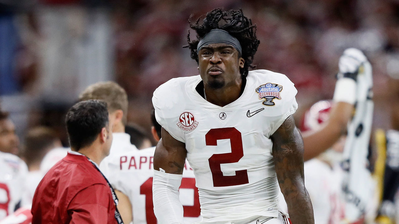 NEW ORLEANS, LA - JANUARY 01: Tony Brown #2 of the Alabama Crimson Tide celebrates in the second half of the AllState Sugar Bowl against the Clemson Tigers at the Mercedes-Benz Superdome on January 1, 2018 in New Orleans, Louisiana.