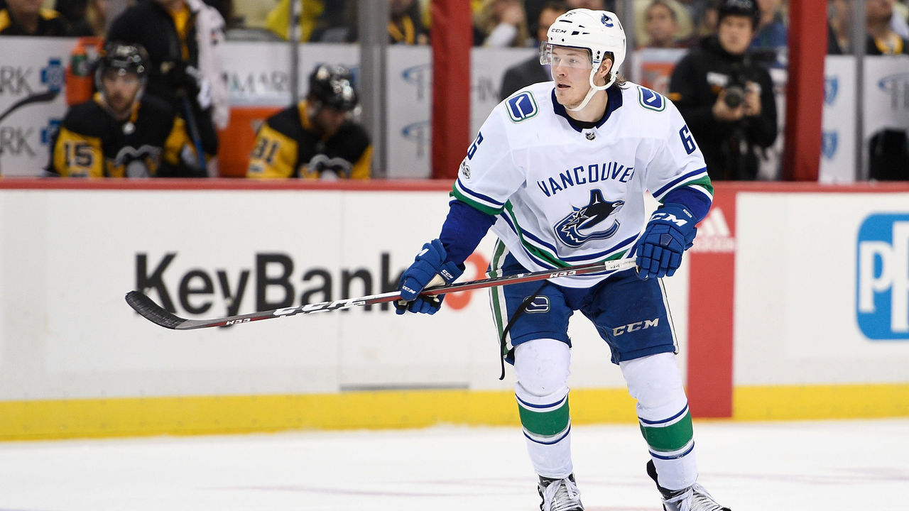 PITTSBURGH, PA - NOVEMBER 22: Brock Boeser #6 of the Vancouver Canucks skates in the third period during the game against the Pittsburgh Penguins at PPG PAINTS Arena on November 22, 2017 in Pittsburgh, Pennsylvania.