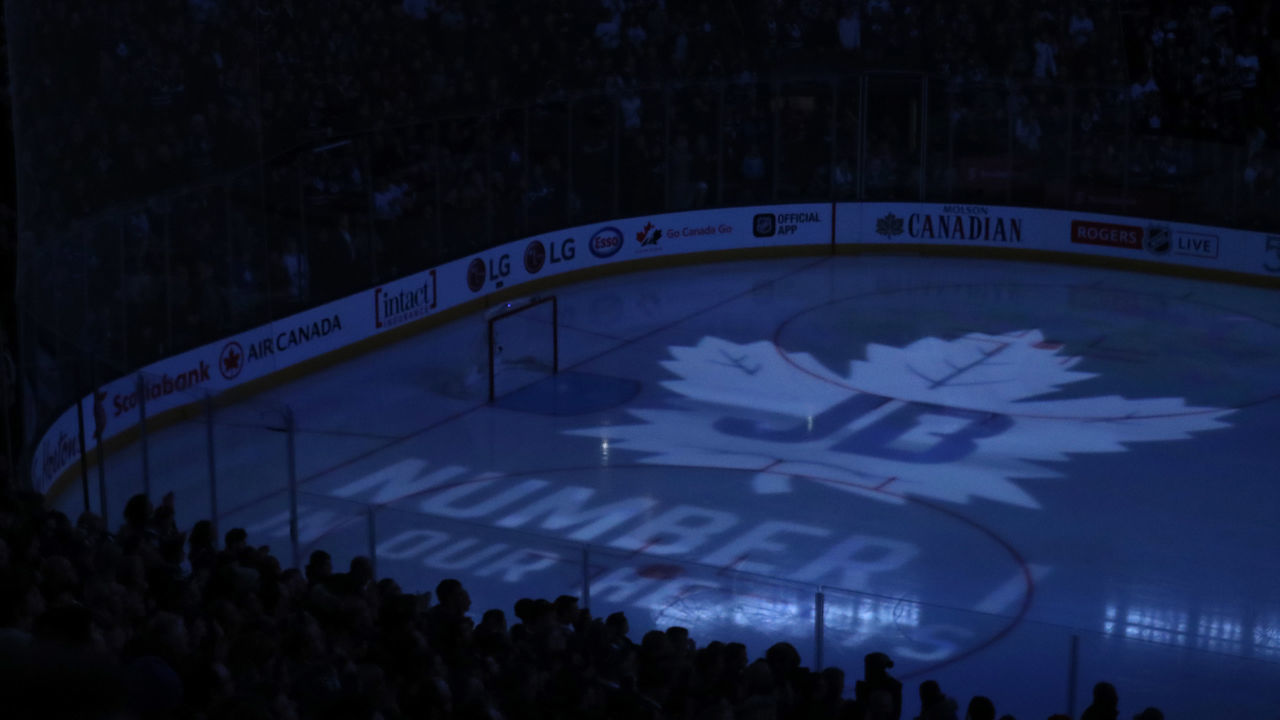 TORONTO, ON- JANUARY 2 - The Toronto Maple Leafs honour the memory of former great goaltender Johnny Bower who passed away on Boxing Day at the age of 93. Toronto Maple Leafs play the Tampa Bay Lightning at the Air Canada Centre in Toronto. January 2, 2018. (Steve Russell/Toronto Star via Getty Images)