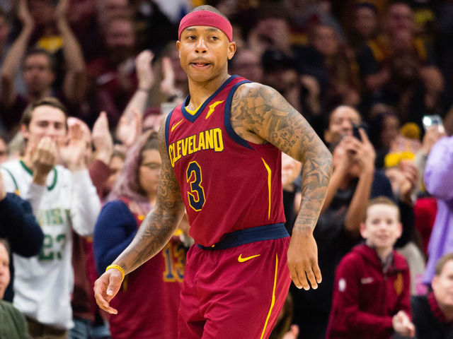 CLEVELAND, OH - JANUARY 2: Fans celebrate last Isaiah Thomas #3 of the Cleveland Cavaliers enters the game during the first half against the Portland Trail Blazers at Quicken Loans Arena on January 2, 2018 in Cleveland, Ohio.