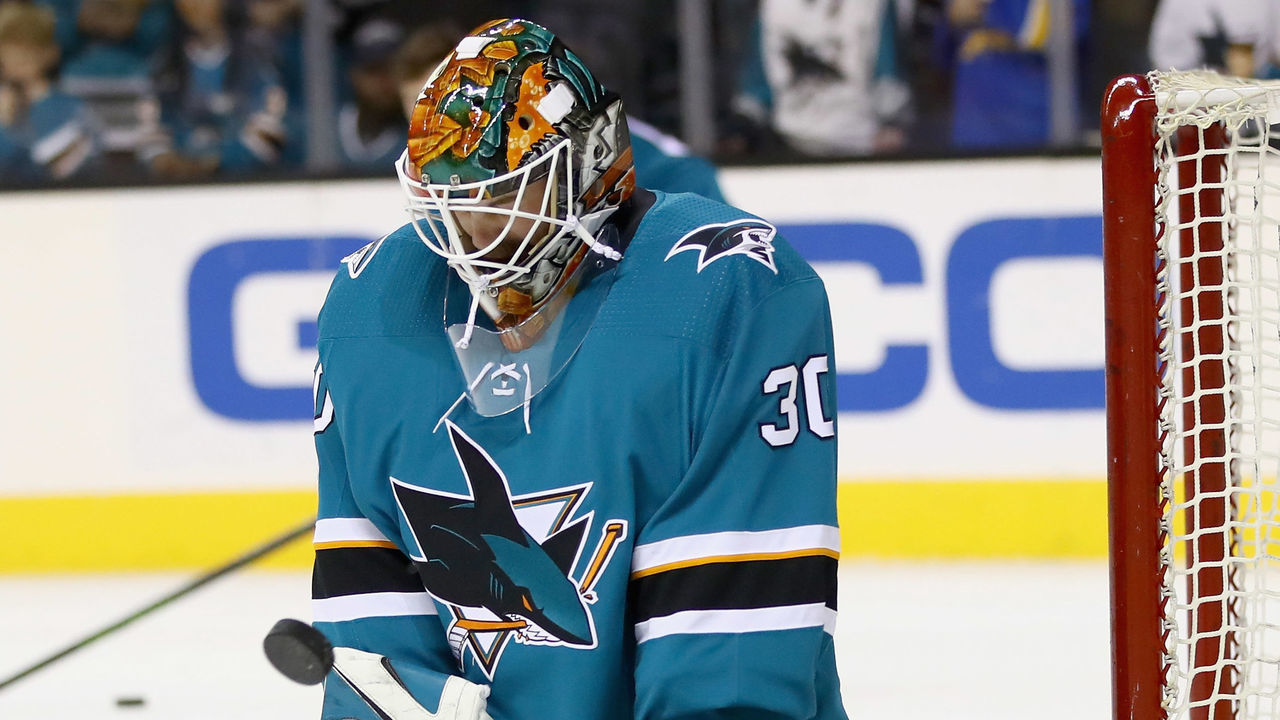 SAN JOSE, CA - OCTOBER 04: Aaron Dell #30 of the San Jose Sharks warms up before their game against the Philadelphia Flyers at SAP Center on October 4, 2017 in San Jose, California.